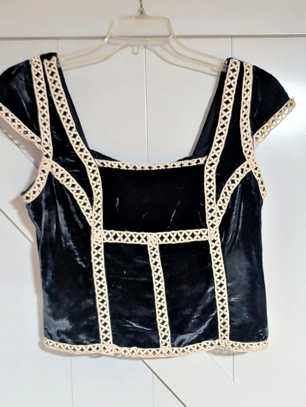 Free People Tyler Velvet Corset Top Black & Cream NWT